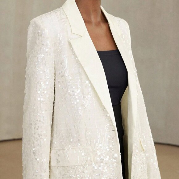 White Elegant Women's Sequin Style Chic Blazer - Picture 3 of 9